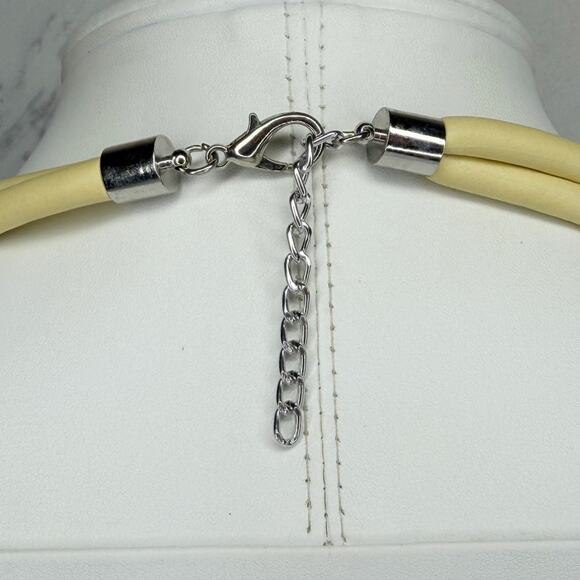 Chunky Pale Yellow Silver Chain Link Statement Necklace Stretchy ✨ - Picture 3 of 9